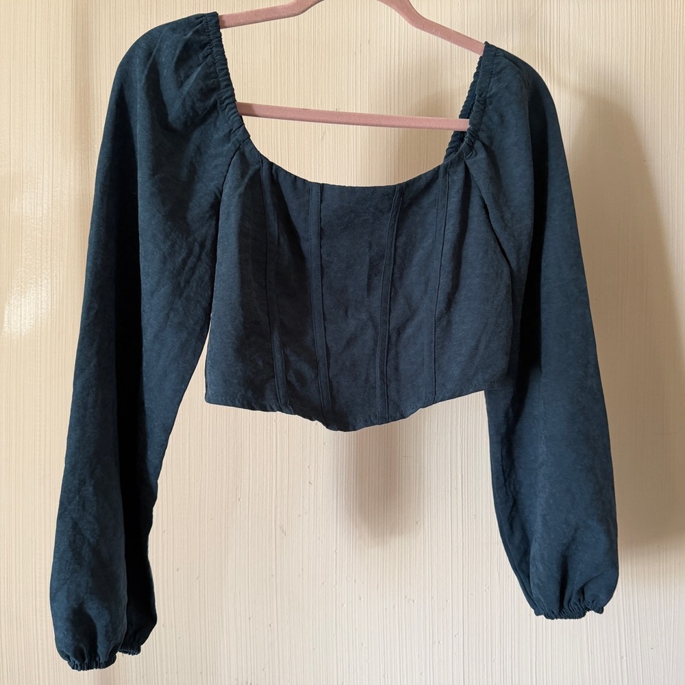 KIROUS LA Smocked Crop Top | Long Sleeve Peasant Blouse | M